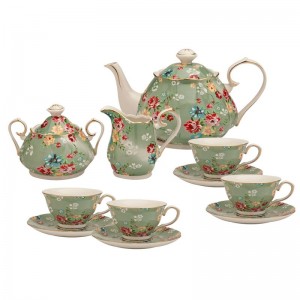 Lark Manor Palmquist Shabby Rose 11 Piece Porcelain Tea Set LRKM1634